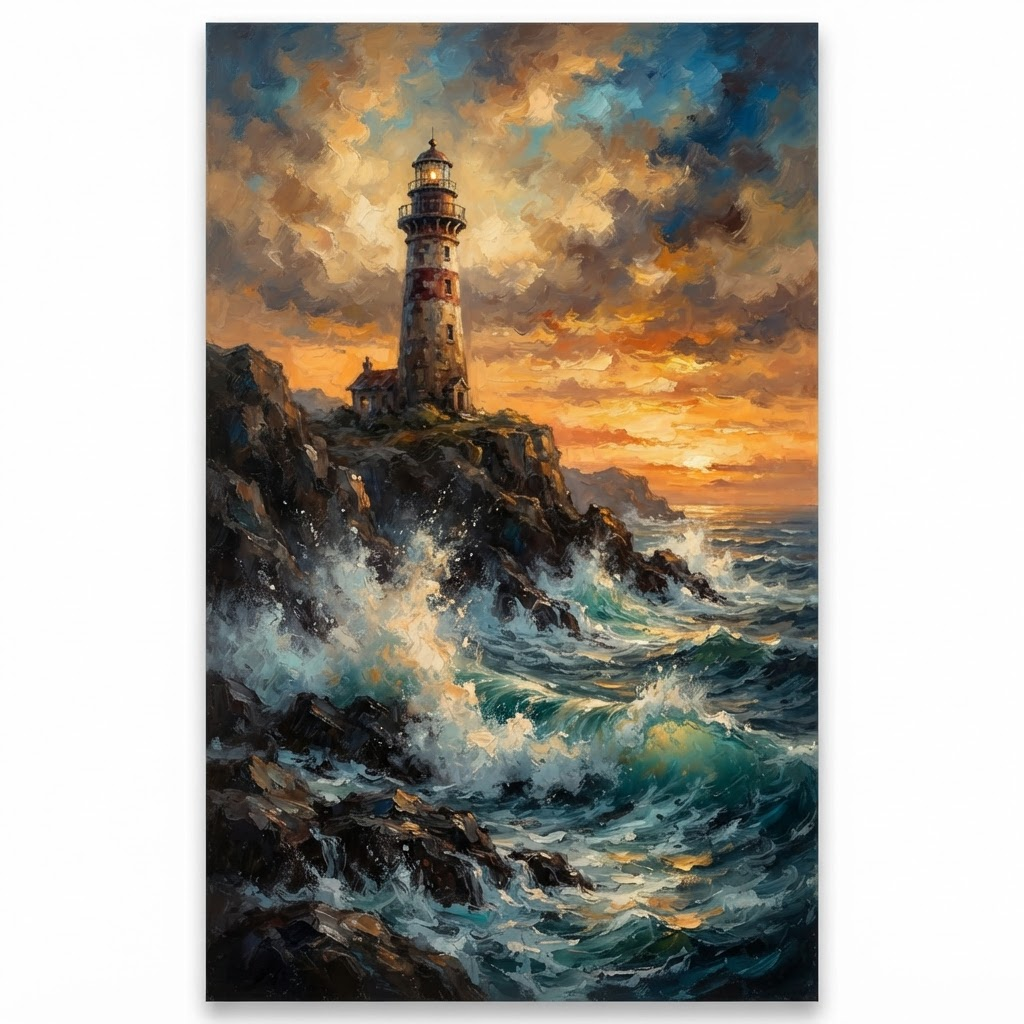 AI generated story canvas — lighthouse at golden hour